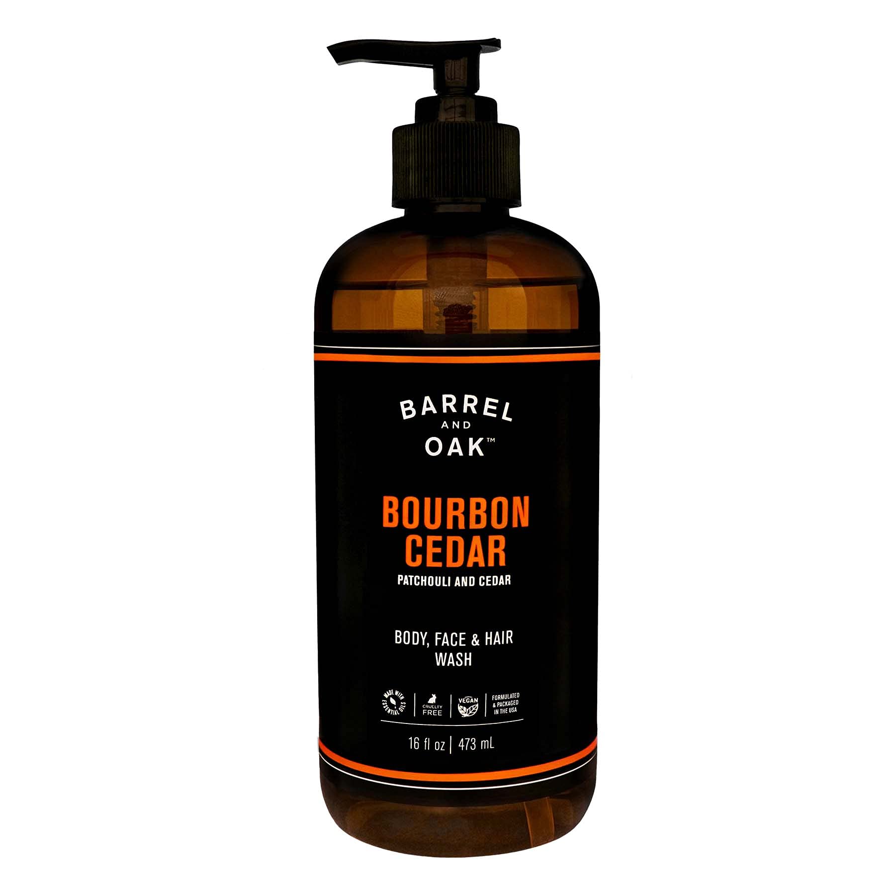 Barrel and Oak - All-In-One Body Wash Mens Soap for Hair Face & Body Essential Oil-Based Scent Cedarwood & Bourbon Vegan (Bourbon Cedar 16 oz)